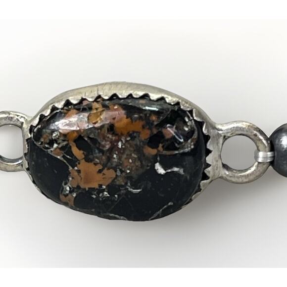 Native American Sterling Silver Pearl & Black Jack Turquoise Navajo Bracelet 7.5 - Picture 4 of 10